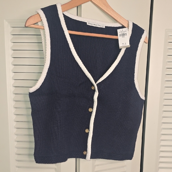 Abercrombie & Fitch Jackets & Blazers - Abercrombie & Fitch Navy Blue Vest with White Trim